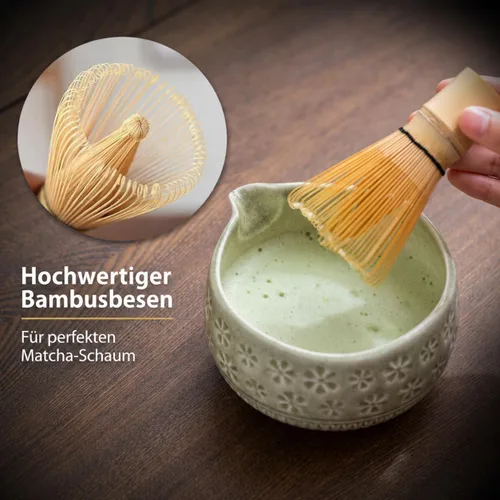 Miniatura 4 de Buucup Juego de batidor de matcha, juego de cerámica matcha incluye cuenco matcha, batidor de matcha y soporte, cuchara de bambú, soporte para Verde