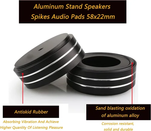 Miniatura 7 de Tertullus 4 pies de altavoz, picos de altavoz de 2.283 x 0.866 in, pies de aislamiento de alta fidelidad, soportes de aluminio, almohadillas de Negro