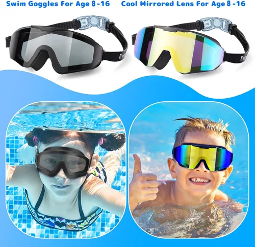 Miniatura 8 de EverSport - Paquete de 2 gafas de natación para niños de 8 a 16 años, capa extra de silicona, gafas de natación para niños, adolescentes, jóvenes