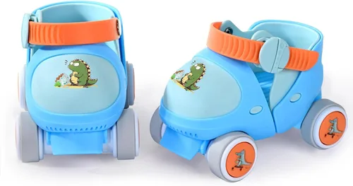 Patines Infantiles Ajustables de Cuatro Ruedas para Niños y Niñas, con Ruedas con Bloqueo para Principiantes, Bebes, Edad de 2 a 6 Años Dino Azul