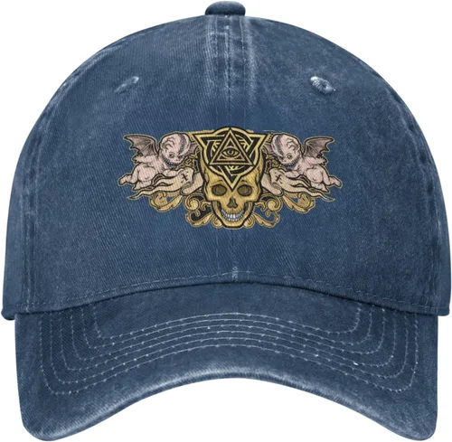 Miniatura 2 de Cowboy Hat Trendy Hats for Man and Women Djustable Four Season Outdoor Baseball Cap of Hell Skull with Angel Navy Blue