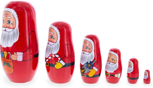 Miniatura 4 de BestPysanky Juego de 6 muñecas anidables de madera de Papá Noel de 5.5 pulgadas