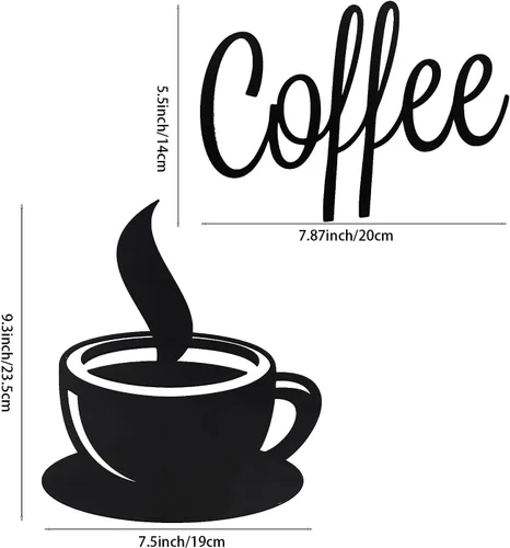 Miniatura 3 de WOPARTY Taza de café de metal negro para decoración de pared con diseño de vapor para cocina, decoración de arte de pared, accesorios de barra