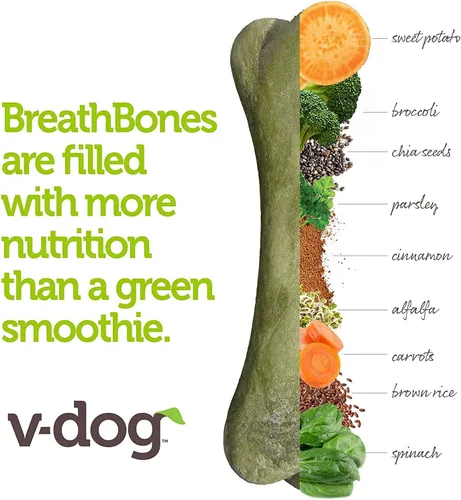 Miniatura 5 de V-dog Golosinas para perros – Limpieza de dientes veganos Breathbone Dental Huesos – Aliento fresco – 8 onzas – Minis – Todo natural, fabricado