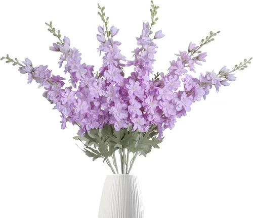 Miniatura 14 de IPOPU 6 PCS Flores Artificiales de Delfínium Flores Artificiales de Espuela de Cordero Flores de Seda de 85 cm de Tallo Largo para Arreglos de Boda