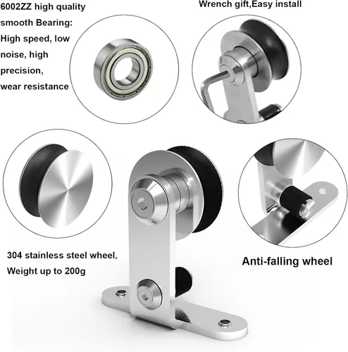 Miniatura 8 de TSMST Kit de herrajes para puerta corrediza de granero de 6 pies, riel de acero inoxidable de servicio pesado resistente con montaje superior