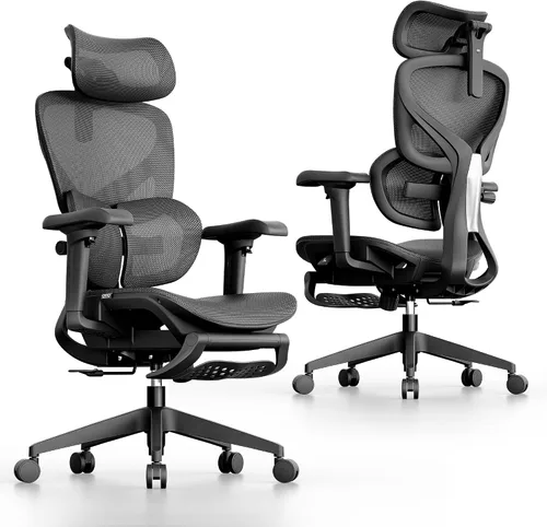 OTO Zenpex Silla de oficina ergonómica de malla, profundidad de asiento ajustable de 1.96 pulgadas, soporte lumbar dinámico, reposapiés extensible,