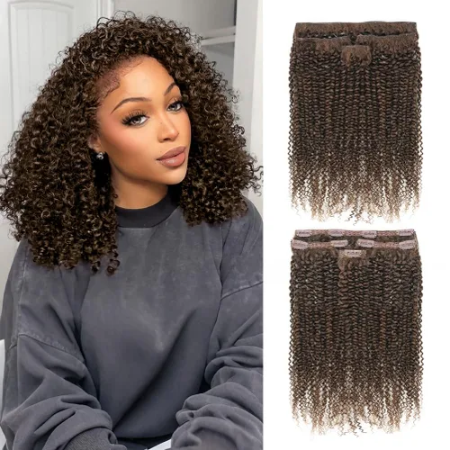 Miniatura 19 de 4 piezas de extensiones de cabello rizado afro con clip, 12 pulgadas 60g negro natural, encaje invisible sin costuras y espesor, 4B 4C clip