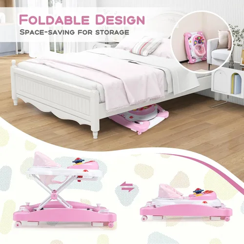 Miniatura 9 de BABY JOY Andador de bebé 6 en 1, andador de bebé plegable con ruedas, altura ajustable, música, luces, modo saltador y mecedora, andadores de bebé