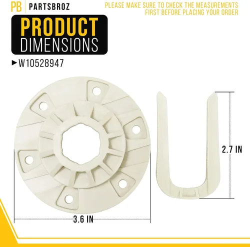 Miniatura 2 de PartsBroz W10528947 Kit de buje de accionamiento de arandela W10396887 para Whirlpool MVWC565FW1 MVWC565FW2 WTW5000DW3 MVWX655DW1 WTW5000DW1
