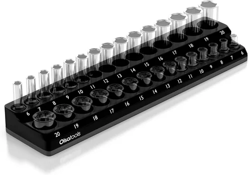 Miniatura 25 de Olsa Tools Portadados magnético, para dados métricos con cuadros de mando de 1/2 pulgada, color rojo, caben 19 dados, organizador de herramientas