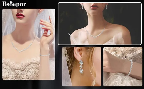 Miniatura 4 de Bridal Jewelry Set for Wedding Jewelry Sets for Women Cubic Zirconia Necklace Dangle Earrings Bracelet Set Hypoallergenic Wedding Jewelry For Bride