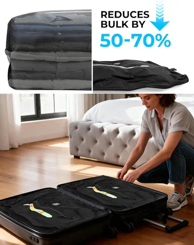 Miniatura 2 de AIDONS Bolsas de viaje al vacío con bomba – Bolsas de compresión al vacío reutilizables, nailon reforzado 420D, resistentes a desgarros