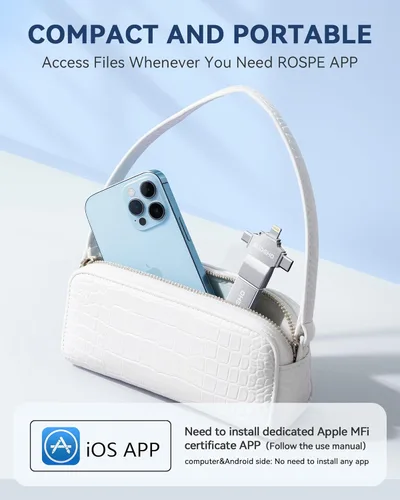 Miniatura 7 de Memoria USB USB con certificación MFi para iPhone, memoria externa 4 en 1 para ahorro de video y copia de seguridad (plata, 256 GB)