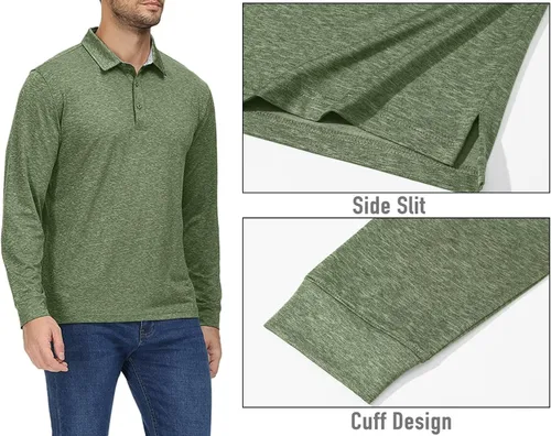 Miniatura 3 de MAGCOMSEN Polo de golf de manga larga para hombre, con cuello, casual, atlética, de secado rápido
