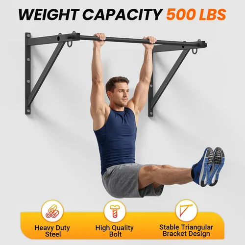 Miniatura 6 de Jusgym Wall Mounted Pull Up Bar, 51"/45" Chin Up Bar with 500LBS Capacity, Strength Training Pull-Up Bars Joist Mounted Reinforced Thick Metal