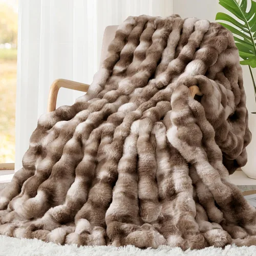 Miniatura 16 de Touchat - Manta de lujo de 1000GSM de pelo sintético de conejo, cobija súper pesada y cálida y acogedora para sofá, cama, sillón, esponjosa, Blanco