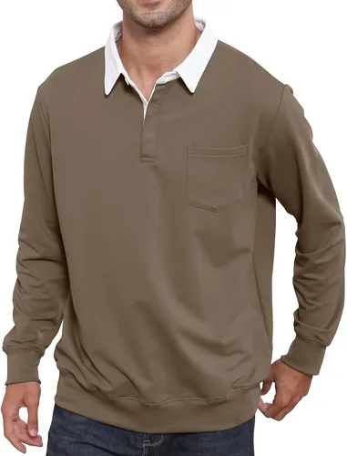 Miniatura 2 de Opomelo Mens Collar Long Sleev Polo Shirts Loose Fit Warm Golf Shirt Pullover Shirt with Pocket
