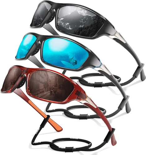 Miniatura 24 de Paquete de 3 lentes de sol deportivos polarizados para hombres, gafas de sol masculinas envolventes con protección UV para ciclismo, pesca
