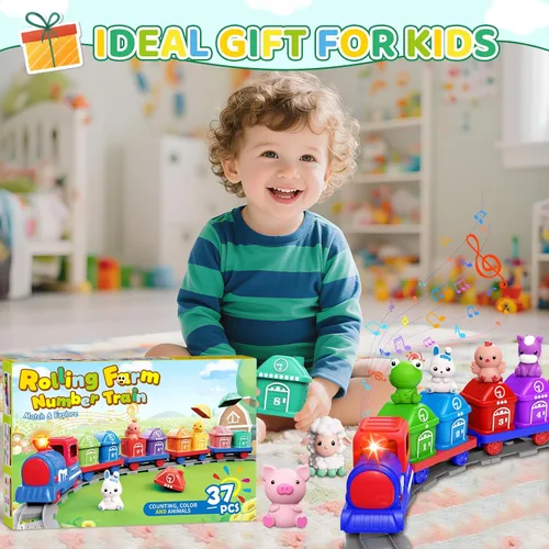 Miniatura 7 de Juego de tren para niños pequeños de 2 a 4 años, juguetes para niños de 1, 2 y 3 años, juego de tren eléctrico Montessori para aprender a combinar