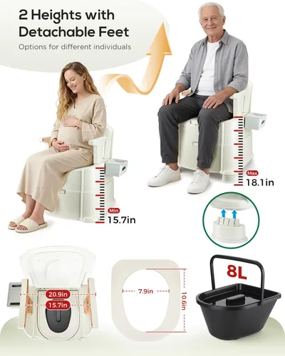 Miniatura 7 de Cómoda de noche de alta resistencia de 500 libras, silla portátil 3 en 1 para ancianos y adultos, inodoro nocturno con luz de movimiento, silla