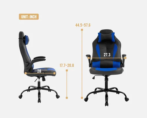 Miniatura 3 de Silla ergonómica para juegos de PC, silla de oficina para computadora con reposabrazos, reposacabezas y soporte lumbar, respaldo alto, silla