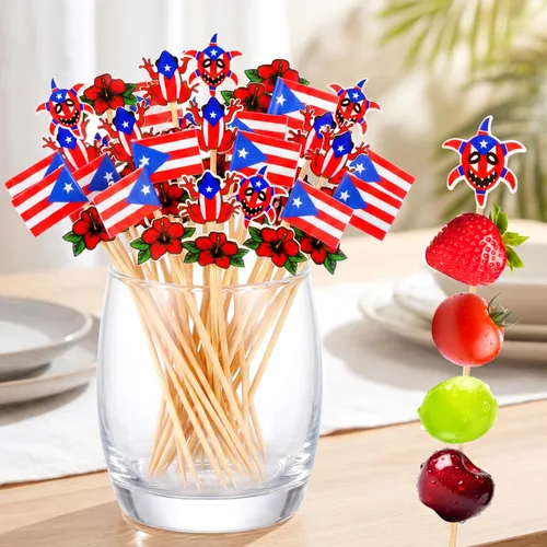 Miniatura 11 de Tioncy 100 unidades de palillos de cóctel con diseño de oso, palillos de dientes de oso de 4.7 pulgadas para aperitivos, pinchos de bambú