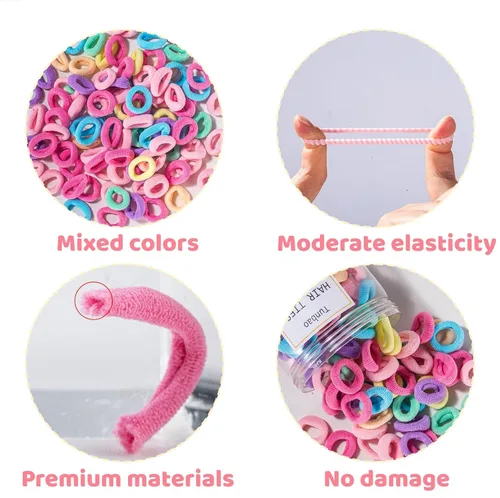 Miniatura 4 de Lazos para el pelo de bebé de 100 unidades, de algodón suave, bandas pequeñas sin costuras para niñas y niños, elásticos para el cabello multicolor