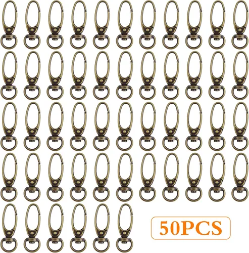 Miniatura 2 de 50 clips giratorios de 1.496 in y 360 grados, llavero de metal, cierres de langosta ovalados curvos, ganchos a presión para llaveros, cordón, bolso