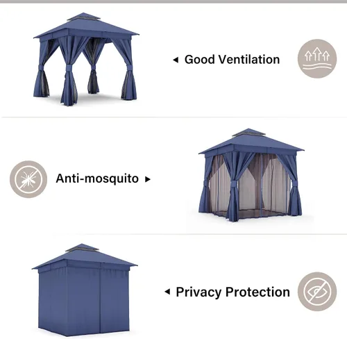 Miniatura 7 de LAUSAINT HOME Cenador para exteriores de 8 x 8 pies, marco de metal, toldo resistente para patio, refugio con techo doble, mosquiteras y pantallas