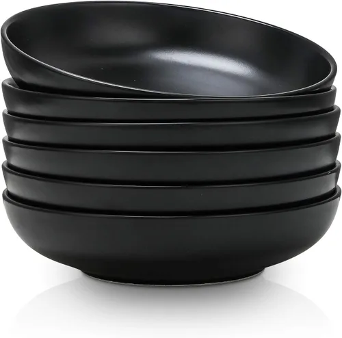 Selamica Tazones de cerámica para pasta de 7.8 pulgadas, cuencos grandes de porcelana de 26 onzas, aptos para lavavajillas y microondas, juego de 6