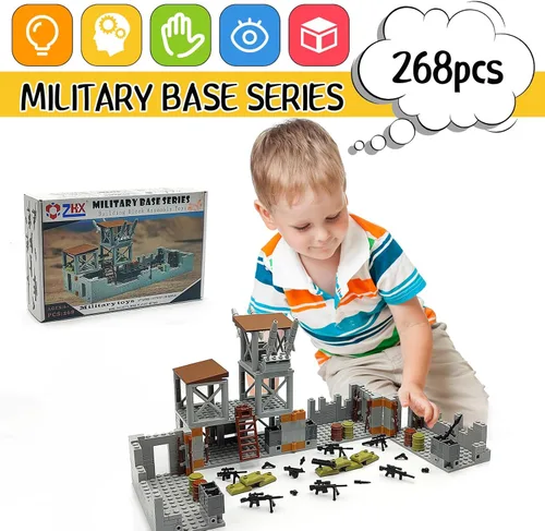 Miniatura 2 de Conjunto de bloques de construcción de base militar ZHX para accesorios de guerra de minifiguras del ejército, torre de guardia de base de defensa