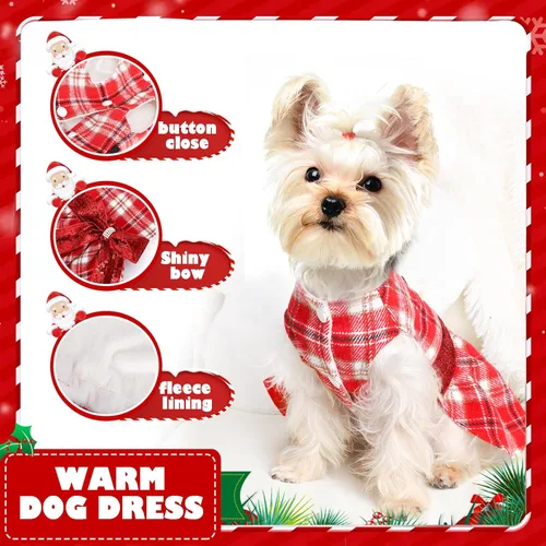 Miniatura 3 de Yikeyo Vestido suéter para perro, vestidos para perros pequeños, con forro polar, vestido de invierno cálido, lentejuelas, nudo de lazo, ropa a