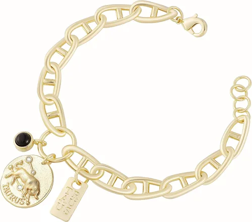 Miniatura 2 de Pulsera de signo del zodiaco de astrología, colgante de moneda antigua de latón chapado en oro de 14 quilates y dije de ónix con cadena GICCI