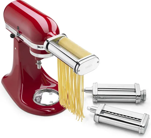 Miniatura 5 de KitchenAid Juego de rodillos y cortador de pasta de 3 piezas, accesorio de metal plateado y molinillo de alimentos KSMMGA, plateado