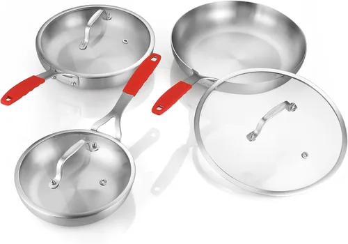 Miniatura 7 de DELARLO Sartén de acero inoxidable tricapa de 8 pulgadas de cuerpo entero, sartenes de chef aptas para horno y cocina de inducción, adecuadas