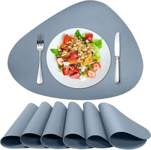 Miniatura 19 de Herda Juego de 6 manteles individuales para mesa de comedor, de piel sintética, lavables, manteles individuales para mesa redonda, para cocina, Gris
