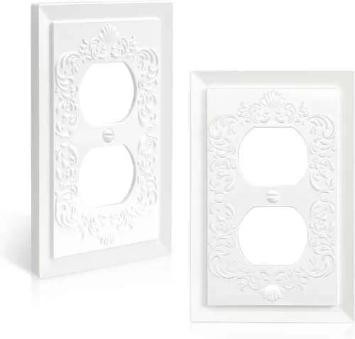 Miniatura 15 de Cubiertas de enchufe decorativas modernas de estilo clásico con diseño en relieve de pétalo, blanco, placa de pared para receptáculo eléctrico