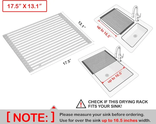 Miniatura 2 de Surpahs Escurridor de platos enrollable de 17.5 x 13.1 pulgadas, se adapta a aberturas de fregadero de hasta 16.5 pulgadas, silicona de alta