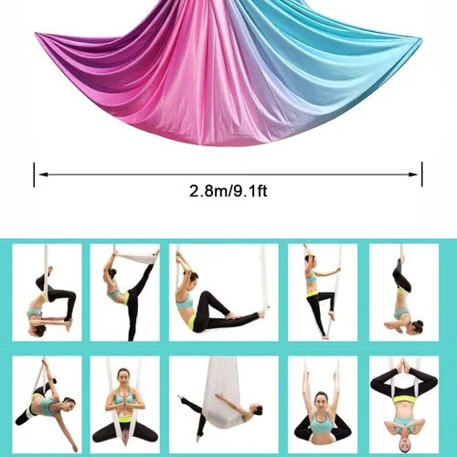 Miniatura 3 de Foser Hamaca aérea, juego de columpio de 16.4 pies y 9.2 pies para yoga, danza y acrobacia antigravedad Gradiente Púrpura