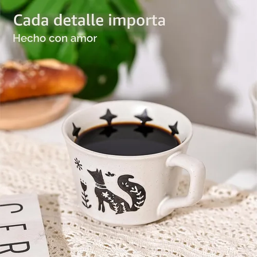 Miniatura 9 de Taza de Café de Cerámica, Taza de Té Única y Novedosa de 12 oz con Asa, Taza de Gres para Té Moca Latte Capuchino Espresso (Zorro)