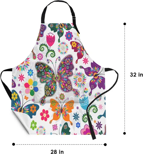 Miniatura 2 de Britimes Butterfly Apron Floral Colorful Butterflies Flowers Aprons Kitchen Cooking Gardening for Women With Pockets