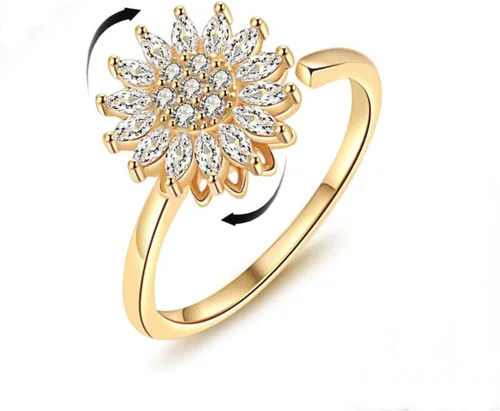 Miniatura 30 de Sunflower Ring Spinning Fidget Rings for Anxiety Open Adjustable Spinner Sun Ring Creative Relieving Stress Rotating Jewelry