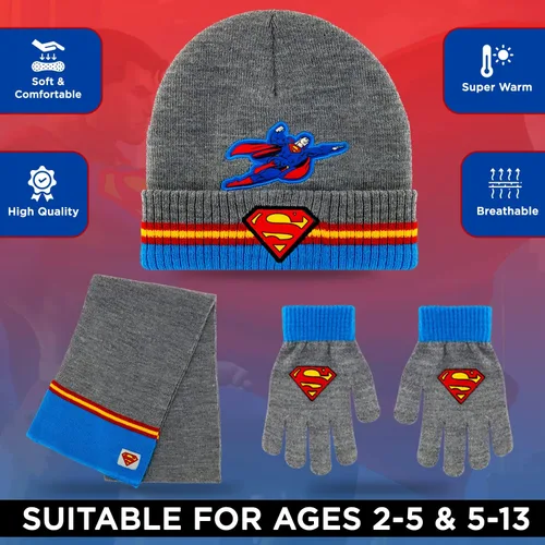 Miniatura 3 de DC Comics Guantes de invierno, sombrero de invierno y bufanda para niños, conjunto de sombrero y guante para niños, guantes DC Comics para niños