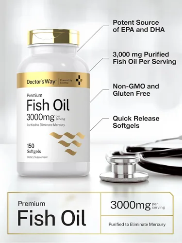 Miniatura 4 de Doctor's Way Aceite de pescado 3000 mg 150 cápsulas blandas Omega-3 con EPA y DHA Suplemento sin OMG, sin gluten