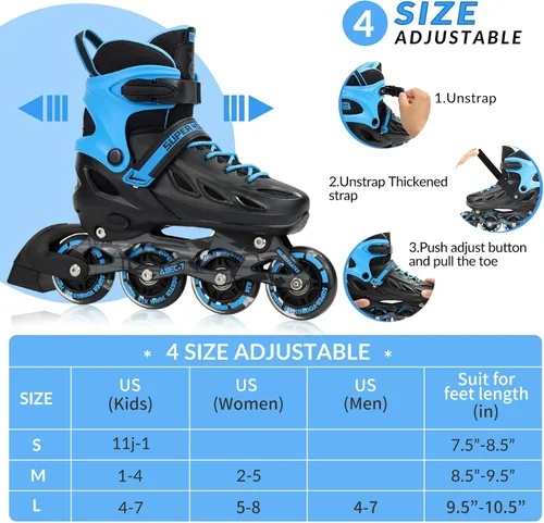 Miniatura 3 de SUPER YOUNGSTER Patines en línea ajustables para niños y niñas de 4 a 12 años con ruedas iluminadas, patines en línea para niños y niñas