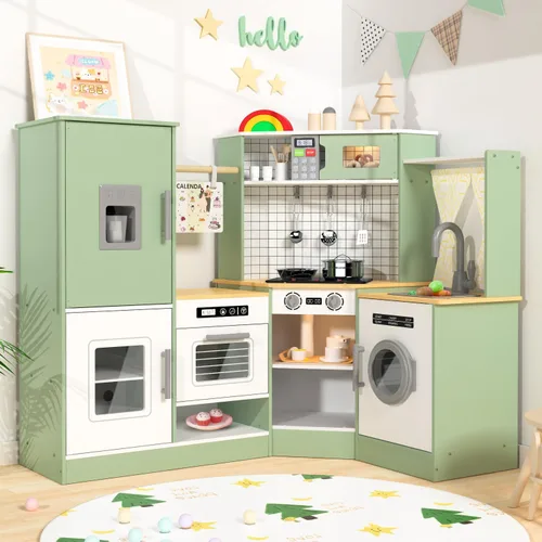 Miniatura 9 de Babytronic Juego de Cocina de Juguete de Madera de Esquina para Niños con Luces y Sonidos, Set de Cocina de Juguete con Estufa, Microondas, Máquina