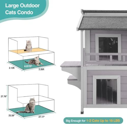 Miniatura 5 de Casa climatizada para gatos al aire libre, refugio aislado resistente a la intemperie de 2 pisos para invierno, almohadilla lavable desmontable
