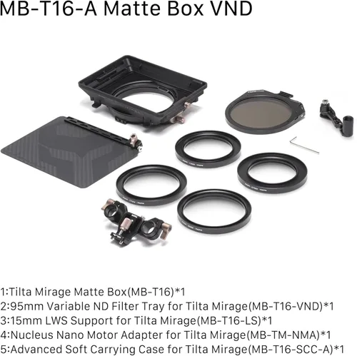 Miniatura 6 de Tilta Mirage Matte Box VND Kit Incluye filtro ND variable de 95 mm 4" x 5.6" y nuevos filtros circulares de 95 mm Anillos adaptadores