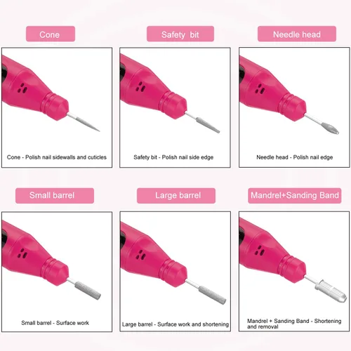 Miniatura 7 de Taladro de uñas eléctrico USB, lima de uñas portátil profesional, manicura y pedicura con 6 brocas de uñas, kit de herramientas de arte de uñas